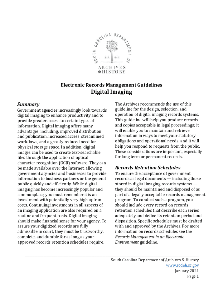 Fillable Online Digital Imaging Summary Electronic Records Management
