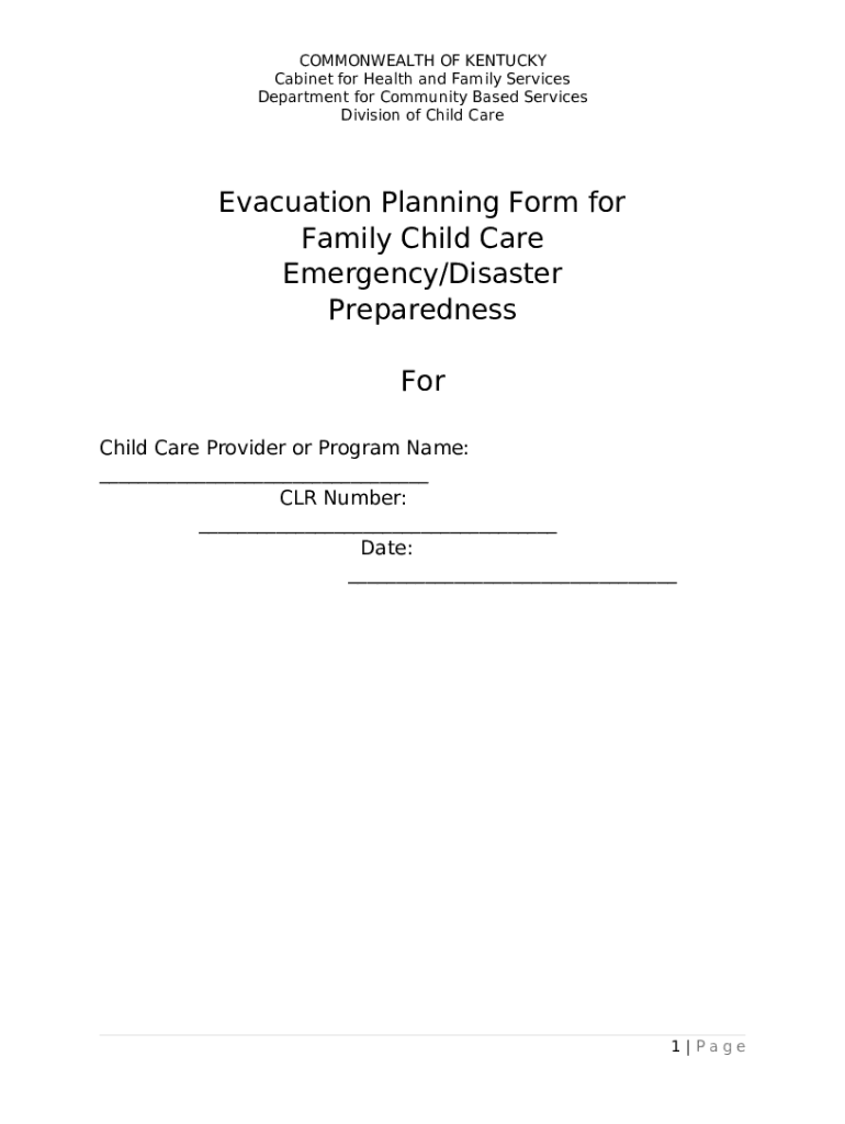 Evacuation Planning for Child Care Emergency/Disaster Kentucky