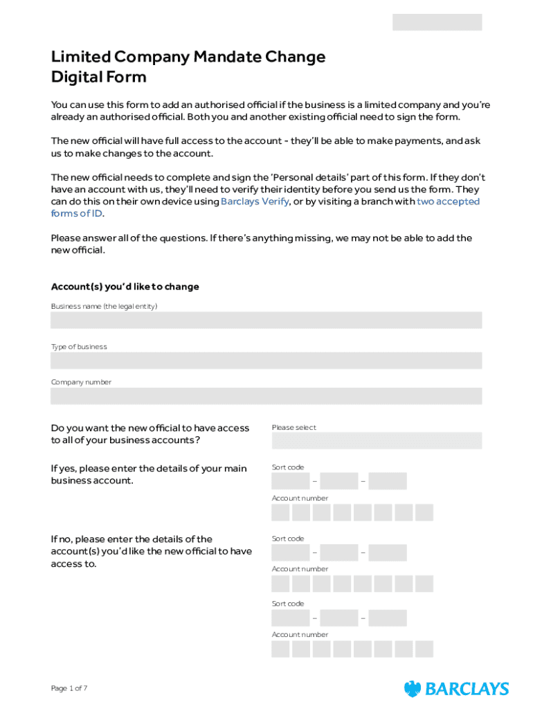 Fillable Online Limited Company Mandate Change Digital Form barclays