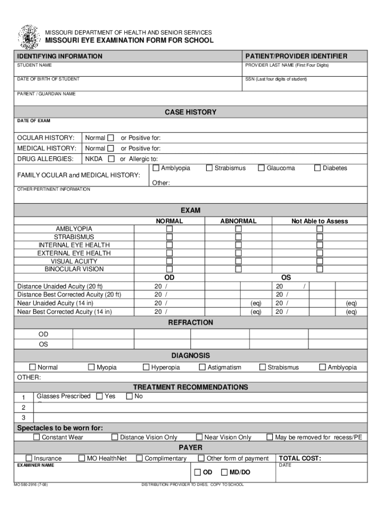eye exam form Preview on Page 1