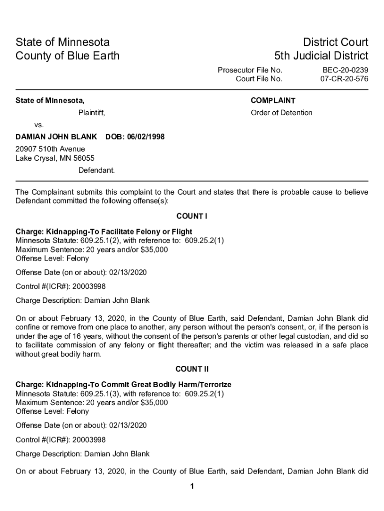 Fillable Online mss blueearthcountymn blue earth county criminal