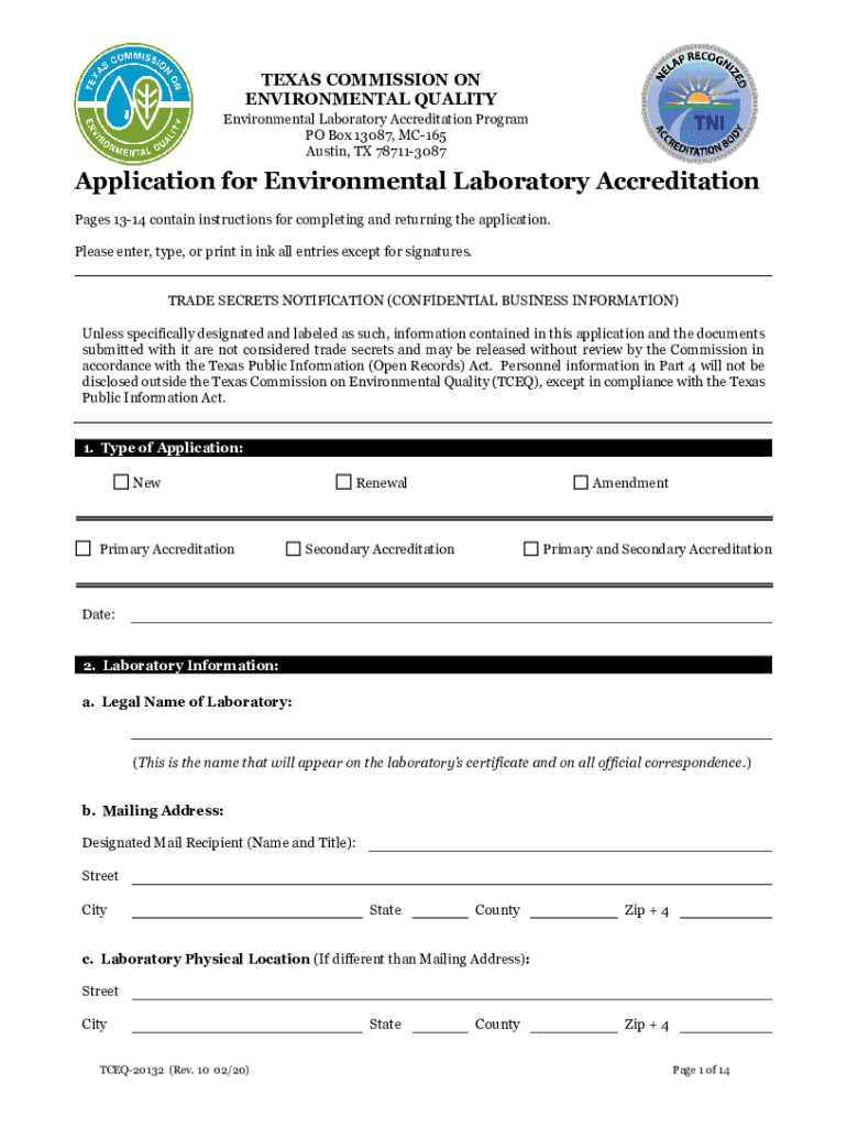 Fillable Online Application for Environmental Laboratory Accreditation