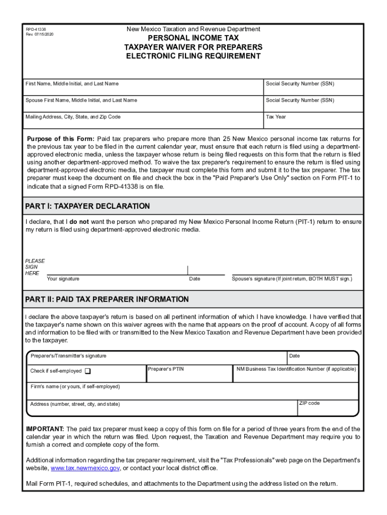 Fillable Online New Mexico Taxation and Revenue Department - PERSONAL ...