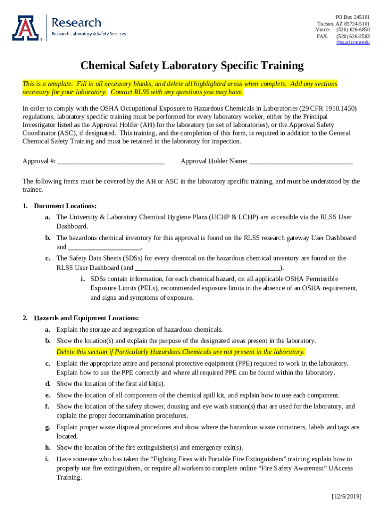 Laboratory Specific Template for Chemical Safety Easy to Modify and Doc Template pdfFiller