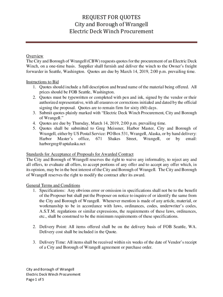 Fillable Online REQUEST FOR QUOTESCity and Borough of WrangellElectric