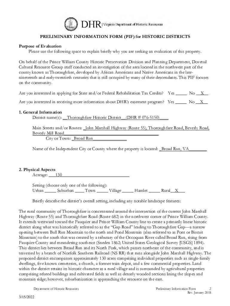 Fillable Online PRELIMINARY INFORMATION FORM Prince William County
