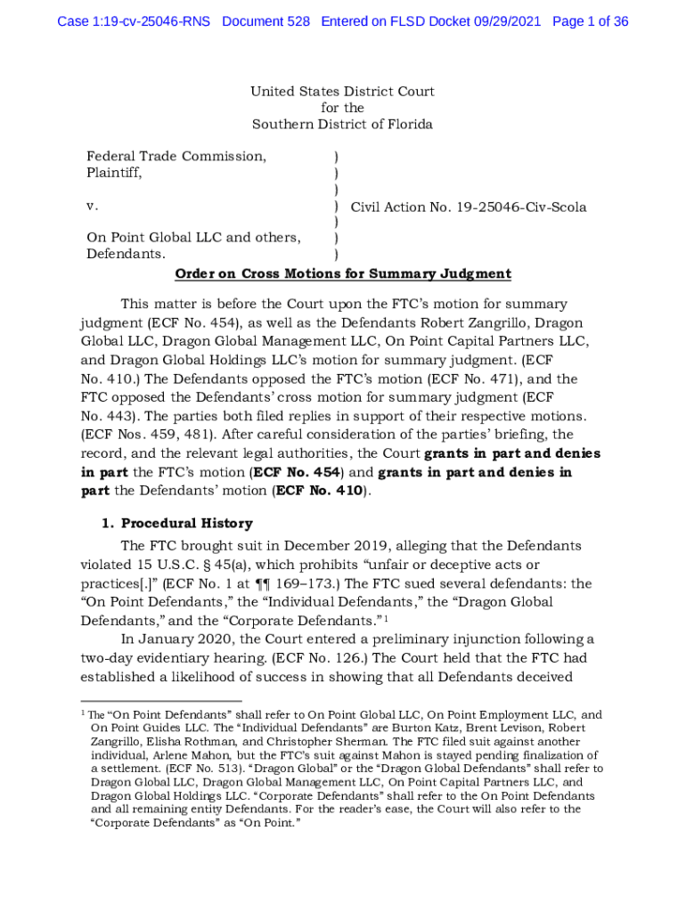 Fillable Online On Point Global Order on CrossMotions for Summary