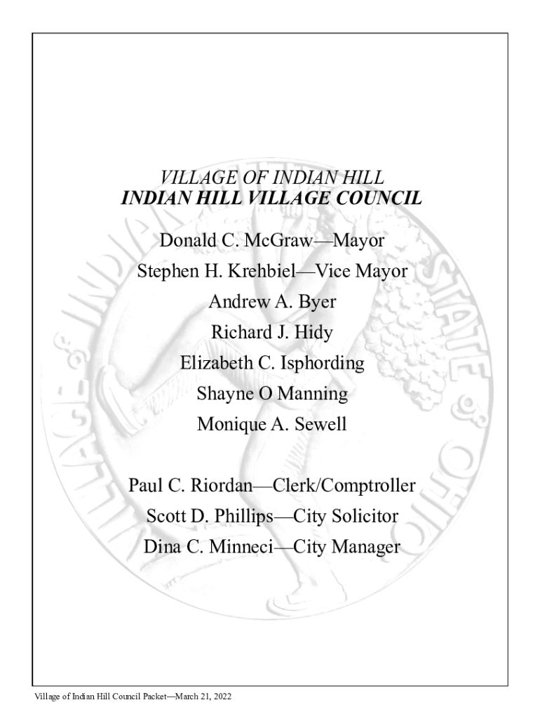 Fillable Online indianhill.gov01CouncilPacket01/17/22VILLAGE OF