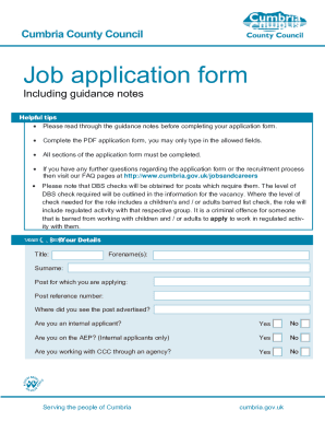 Cumbria County Council Job Application Form