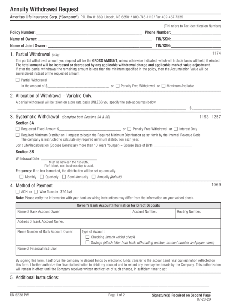 life annuity withdrawal request Preview on Page 1.