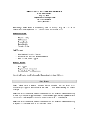 The Georgia State Board of Cosmetology met on Monday, May 23, 2011 at the