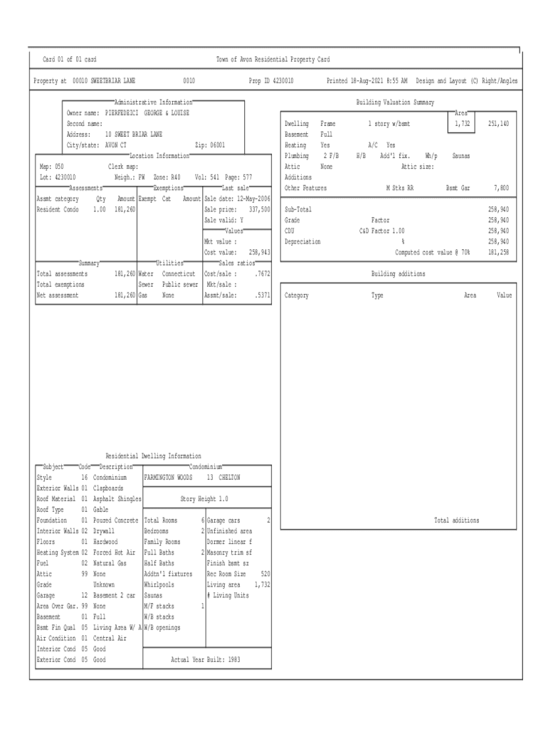 Fillable Online assessor.avonct.gov cards 4Card 01 of 01 card Town of