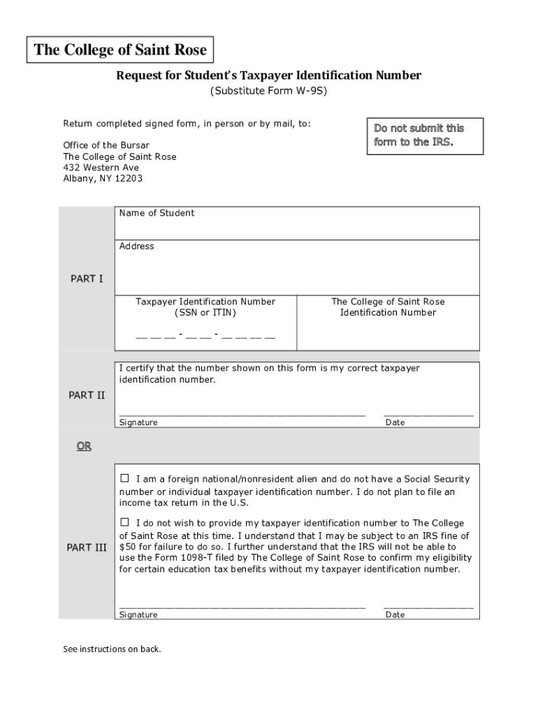 Fillable Online Form W9S Identification Number and Certification IRS