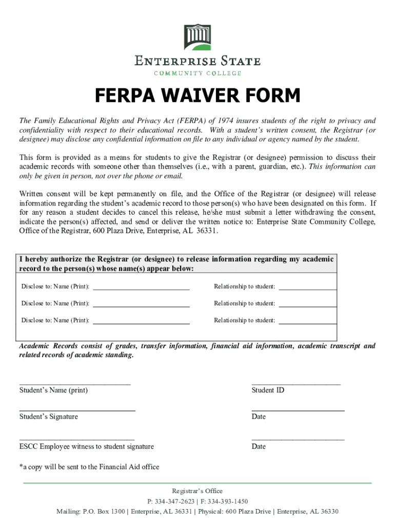 Fillable Online Ferpa Waiver Form New Logo Fax Email Print Pdffiller Fillable Online Ferpa Waiver Form New Logo Fax Email Print Pdffiller