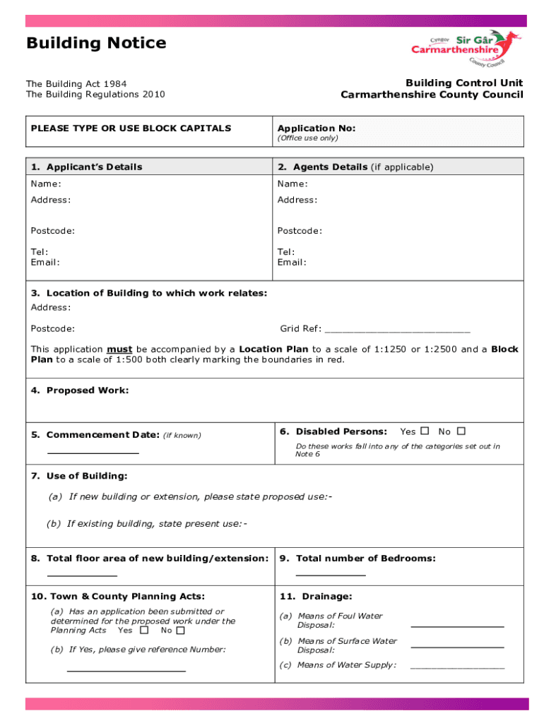 Get Download The Building Notice : Electrical Work Application Form Preview on Page 1