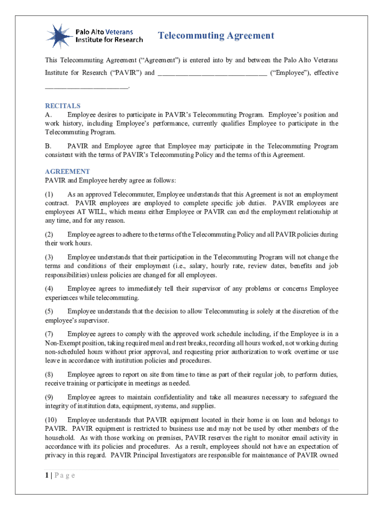 Fillable Online Telecommuting Agreement Template Get Free Fillable Online Telecommuting Agreement Template Get Free