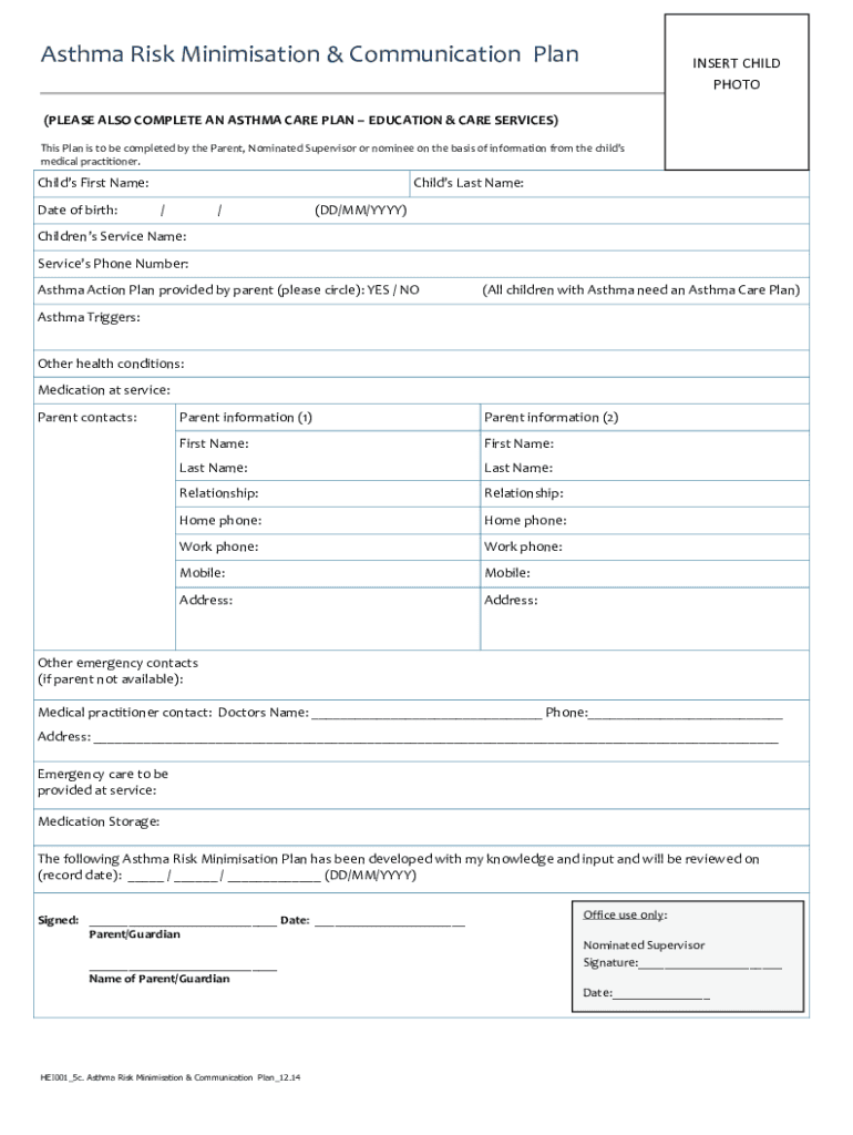 Anaphylaxis Asthma Allergy Risk Minimisation Plan Template Preview on Page 1