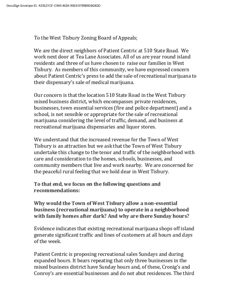 Fillable Online To the West Tisbury Zoning Board of Appeals; We are the