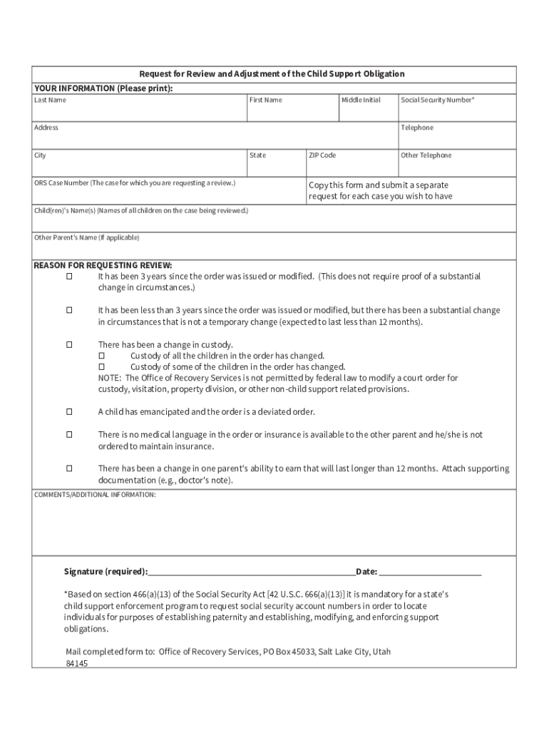 Fillable Online ors utah REQUEST FOR REVIEW AND ADJUSTMENT. The Request