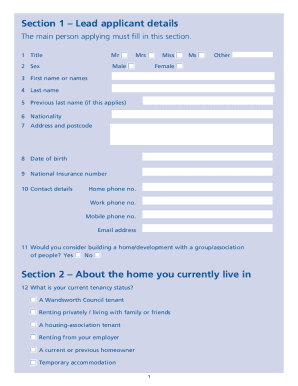 RSB and Custom housebuilding register application form
