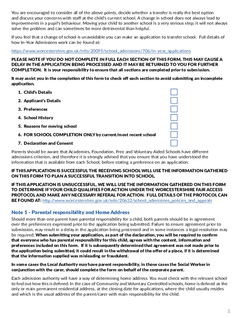 school admission transfer application Preview on Page 1