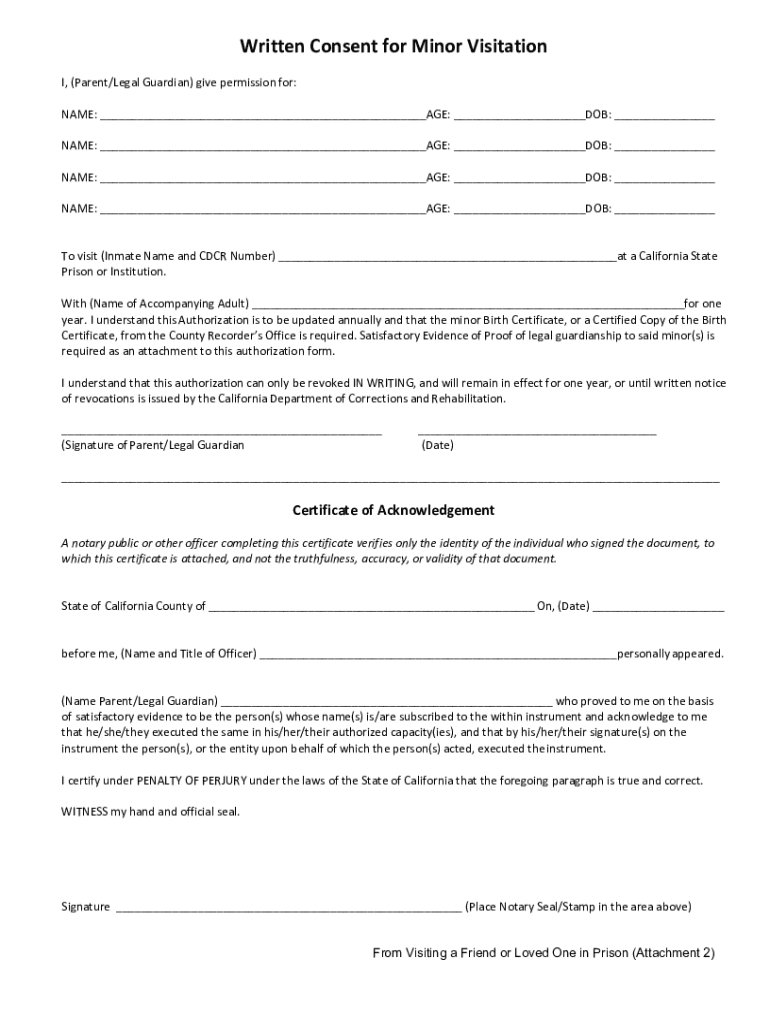 written consent for minor visitation Preview on Page 1