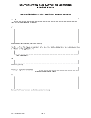 Premises supervisor consent form