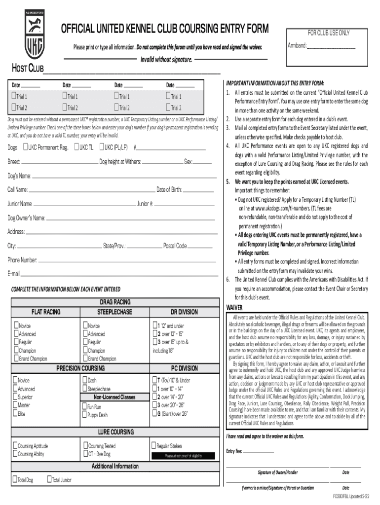 uniteddogsportsnne coursing-entry-formOFFICIAL UNITED KENNEL CLUB COURSING ENTRY FORM Preview on Page 1