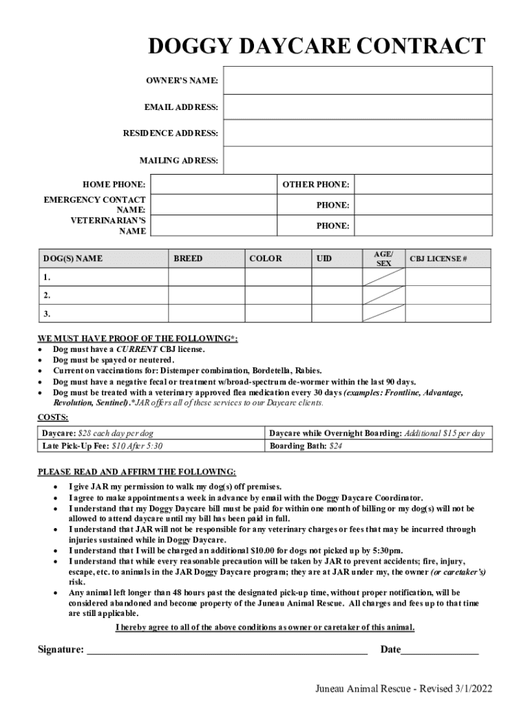 kamp-kanine wp-contentuploadsDoggie Daycare Agreement - Kamp Kanine Preview on Page 1