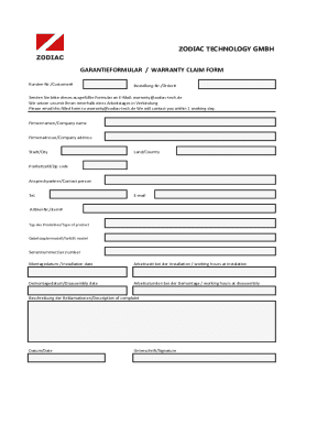 Get the free garantieformular warranty claim form - Zekkert