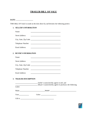 Trailer bill of sale template. Trailer bill of sale form