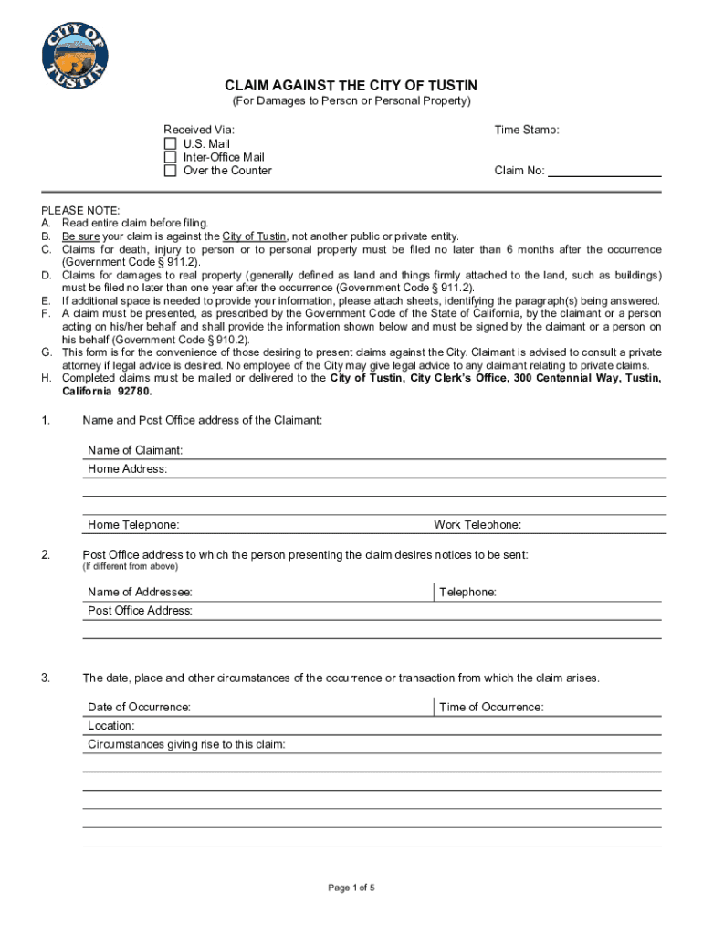 DocHub 22914883-fillable-city-ofGet the free city of tustin government claim for damages form Preview on Page 1