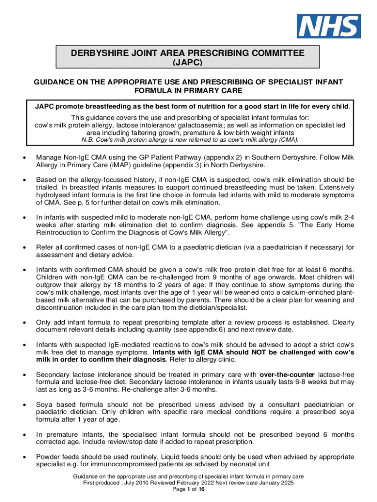 Fillable Online DERBYSHIRE JOINT AREA PRESCRIBING COMMITTEE (JAPC