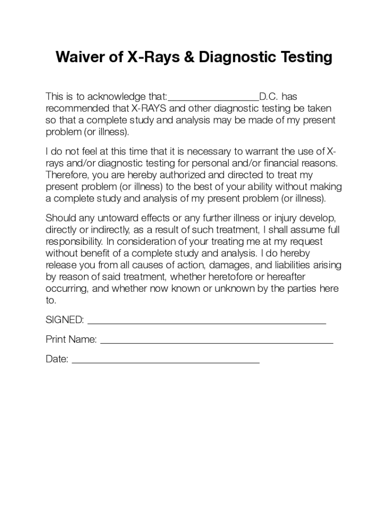 Fillable Online xray waiver form Fax Email Print pdfFiller