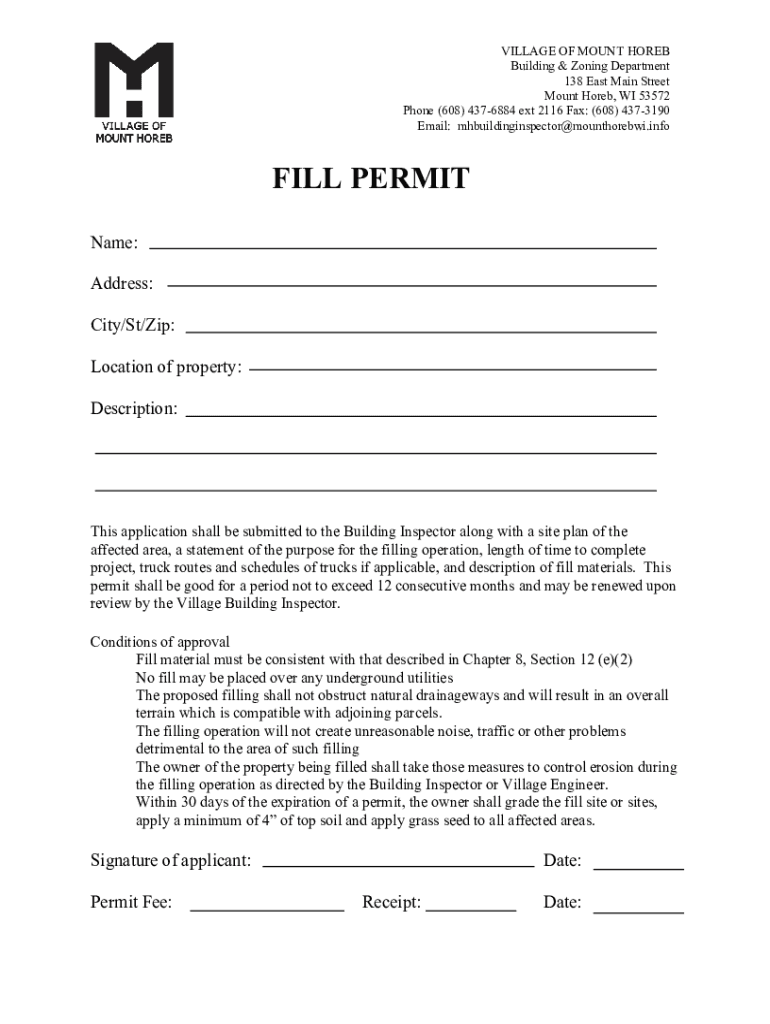 Fillable Online Village of Mt. Horeb Building Inspection and Zoning 138