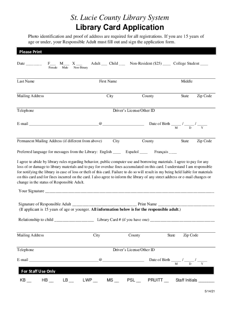 Fillable Online Library card application. Library card application Fax