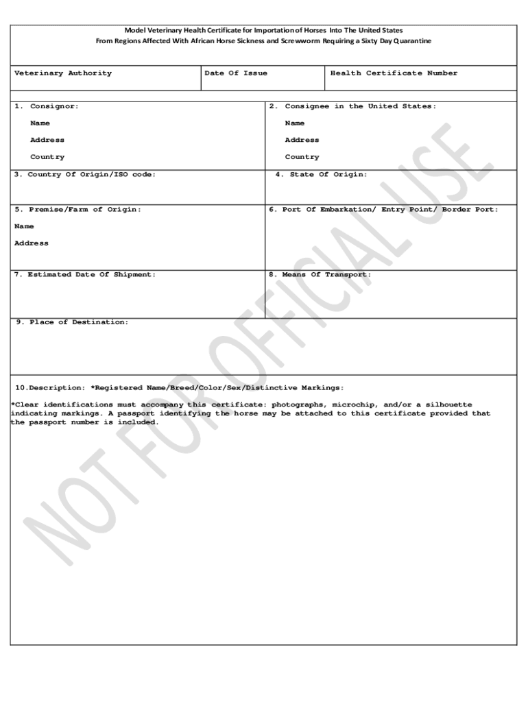 Fillable Online www.aphis.usda.govwcmconnectModel Veterinary Health