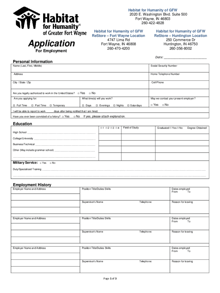 Fillable Online for Humanity of