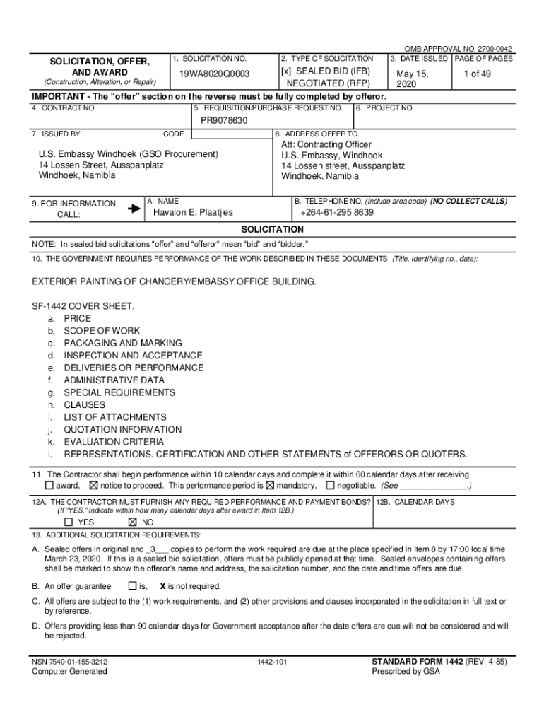 Fillable Online 1. SOLICITATION NO. 2. TYPE OF SOLICITATION 3. DATE