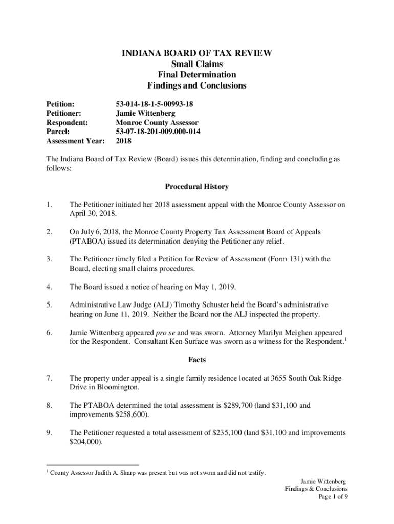 Fillable Online The Petitioner initiated her 2018 assessment appeal with the Monroe County