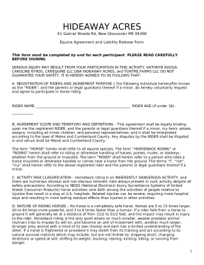 HORSE RIDING AGREEMENT AND LIABILITY RELEASE FORM