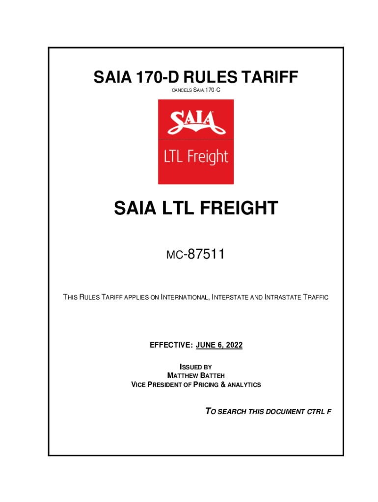 Fillable Online Fillable Online Fillable Online SAIA 170D RULES TARIFF