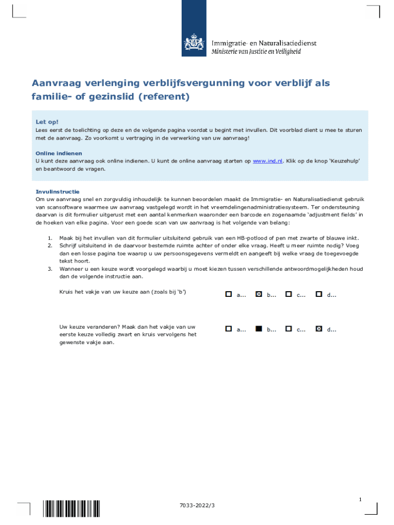Fillable Online Aanvraag verlenging verblijfsvergunning voor verblijf als familie of gezinslid
