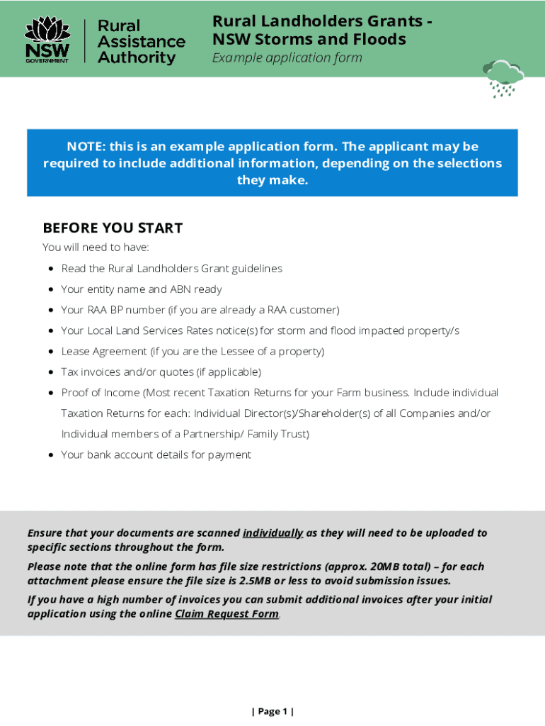 Fillable Online Rural Landholders Grant Example Application Form Fax
