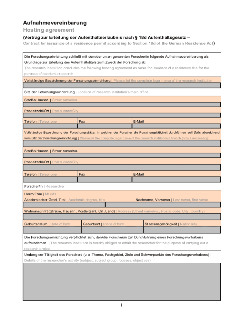 Aufnahmevereinbarung fr Aufenthaltstitel nach18d AufenthG Preview on Page 1