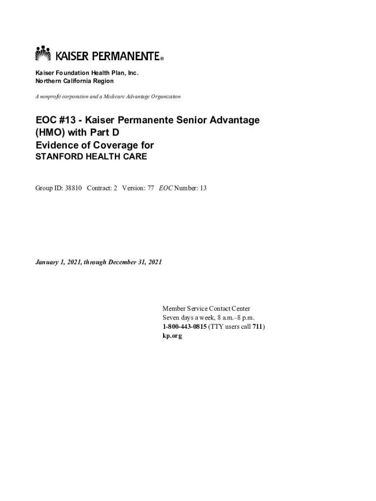 Fillable Online Summary of Benefits Chart for Kaiser Permanente Senior