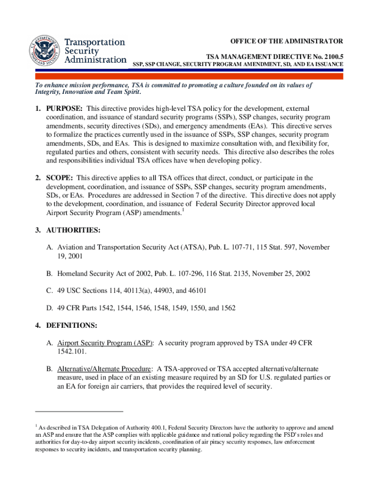 Fillable Online 1. PURPOSE: This directive provides high-level TSA ...