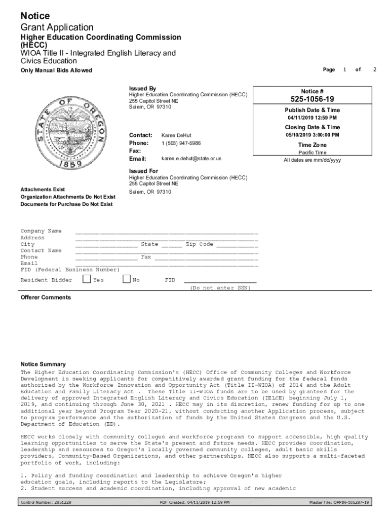 Fillable Online State of Oregon Higher Education Coordinating