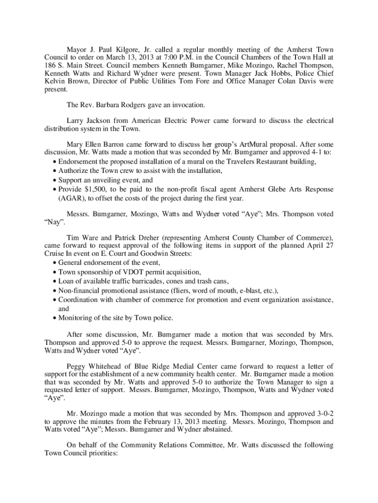 Fillable Online the Code of the Town of Amherst, Virginia, Chapter 2 (Administration Fax