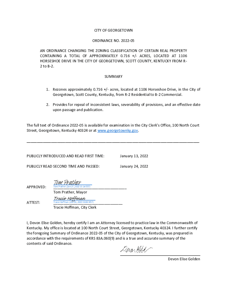 Fillable Online CITY OF KENTUCKY ORDINANCE NO. 1802 AN